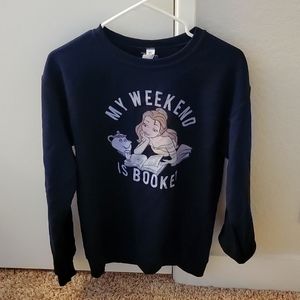 Navy Blue Belle "my weekend is booked" sweatshirt from Disney Hot topic